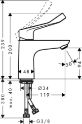 Picture of HANSGROHE Focus Einhebel-Waschtischmischer 100 CoolStart ohne Ablaufgarnitur, mit extra langem Griff, 31917000