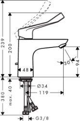 Picture of HANSGROHE Focus Einhebel-Waschtischmischer 100 mit Zugstangen-Ablaufgarnitur und extra langem Griff, 31911000