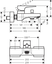 Picture of HANSGROHE Metropol 
Einhebel-Wannenmischer Aufputz mit Zungengriff, 32540000
