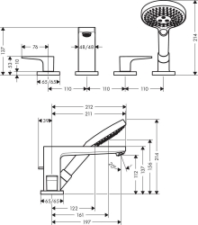 Picture of HANSGROHE Metropol 
4-Loch Wannenrandamratur mit Zungengriffen, 32552000