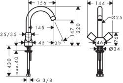 Picture of HANSGROHE Logis 2-Griff Waschtischarmatur ohne Ablaufgarnitur,  71221000