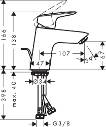 Picture of HANSGROHE Logis Einhebel-Waschtischmischer 70 mit Metall Zugstangen-Ablaufgarnitur,  71170000