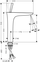 Picture of HANSGROHE PuraVida Einhebel-Waschtischmischer 240 mit Push-Open Ablaufgarnitur und 900 mm Anschlussschläuchen für Waschschüsseln,  15072000