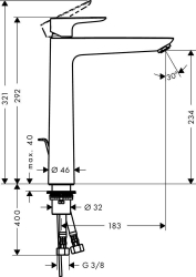 Picture of HANSGROHE Talis E Einhebel-Waschtischmischer 240 mit Zugstangen-Ablaufgarnitur,  71716000
