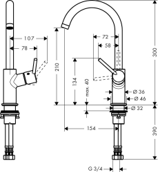 Picture of HANSGROHE Talis Einhebel-Waschtischmischer 210 mit Push-Open Ablaufgarnitur und Schwenkauslauf 120°,  32082000