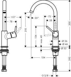 Picture of HANSGROHE Talis Einhebel-Waschtischmischer 210 mit Push-Open Ablaufgarnitur und Festauslauf,  32080000