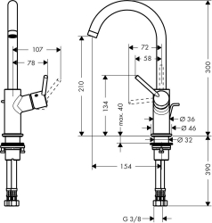 Picture of HANSGROHE Talis Einhebel-Waschtischmischer 210 mit Zugstangen-Ablaufgarnitur und Schwenkauslauf 120°,  32084000