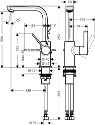 Picture of HANSGROHE Metris S Einhebel-Waschtischmischer mit Zugstangen-Ablaufgarnitur und Schwenkauslauf 120°,  31159000