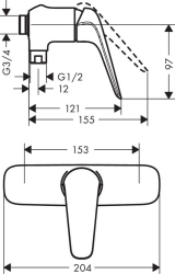 Picture of HANSGROHE Novus Einhebel-Brausemischer Aufputz mit Stichmass 153 mm,  71061000