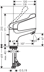 Picture of HANSGROHE Novus Einhebel-Waschtischmischer 70 mit Zugstangen-Ablaufgarnitur und extra langem Griff,  71920000