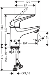 Picture of HANSGROHE Novus Einhebel-Waschtischmischer 70 mit Zugstangen-Ablaufgarnitur,  71020000