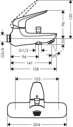 Picture of HANSGROHE Novus Einhebel-Wannenmischer Aufputz mit Stichmass 153 mm,  71041000