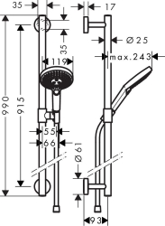 Picture of HANSGROHE Raindance Select S 120 EcoSmart 9 l/min / Unica Comfort Brausestange/Haltestange 0,90 m Set,  26323000