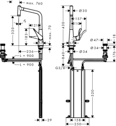Picture of HANSGROHE M71 Metris Select 2-Loch Einhebel-Küchenmischer 320 mit Ausziehbrause,  73806000