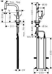 Picture of HANSGROHE M71 Metris Einhebel-Küchenmischer 220 mit Ausziehbrause und sBox,  73800000