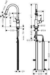 Picture of HANSGROHE M52 Talis S² VariarcEinhebel-Küchenmischer mit Ausziehbrause und sBox,  73863000