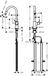 Picture of HANSGROHE M52 Talis S² Einhebel-Küchenmischer mit Ausziehauslauf und sBox,  73864000