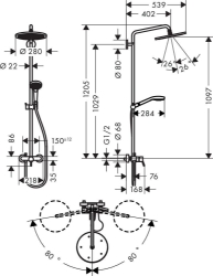 Picture of HANSGROHE Croma Select 280 Air 1jet Showerpipe mit Einhebelmischer,  26791000