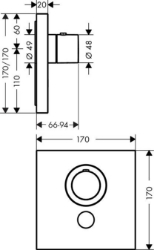 Picture of AXOR ShowerSelect ShowerSelect Thermostat Highflow Square für 1 Verbraucher und einen zusätzlichen Abgang Unterputz, Art.Nr. 36716000