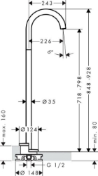 Picture of AXOR Uno Wanneneinlauf bodenstehend gebogen, Art.Nr. 38412000