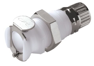 Picture of CPC Kupplungen 10mm PTF Non-Valved Panel Mount Acetal Coupling Body- 25 Stk,  Art.Nr. : PLC120M10