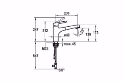 Picture of KWC SUNO Küche chromeline A 230 Hebelmischer Auszugbrause mit SprayClean bis 600 mm ausziehbar Powe, chromeline, flex-PEX 3/8", Art.Nr. : 10.175.033.000FL