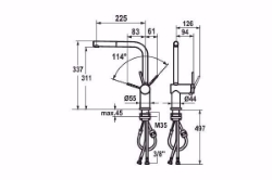 Picture of KWC LIVELLO Küche edelstahl A 225 Hebelmischer Auszugauslauf Neoperl Caché bis 600 mm ausziehb, stahl,wegnehmb.,seitenbedient, flex-PEX 3/8", Art.Nr. : 10.231.053.700FL