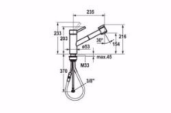 Picture of KWC INOX Küche edelstahl/schwarz matt A 235 Hebelmischer Auszugbrause mit SprayClean bis 700 mm aus, st/schwarz-matt, flex-PEX 3/8", Art.Nr. : 10.271.033.736FL