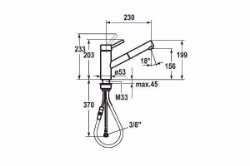 Picture of KWC INOX Küche edelstahl A 230 Hebelmischer Auszugauslauf Neoperl Cascade bis 700 mm ausziehbar, stahl, flex-PEX 3/8", A230, Art.Nr. : 10.271.103.700FL