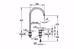 Picture of KWC ERA Küche edelstahl A 225 Hebelmischer Schwenkauslauf 150° oder 360° Neoperl Perlator lam, Stahl, flex-PEX 3/8", A225, J-Auslauf, Art.Nr. : 10.392.023.700FL