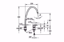 Picture of KWC ERA Küche edelstahl A 230 Hebelmischer Schwenkauslauf 150° oder 360° Neoperl Perlator lam, Stahl, flex-PEX 3/8", A230, Gravity Spout, Art.Nr. : 10.392.024.700FL