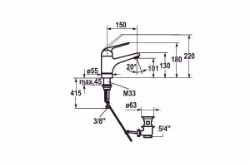 Picture of KWC DOMO Wascht. schwenk. A150, chromeline, mit Ablaufventil, flex-PEX 3/8", Art.Nr. : 12.061.011.000FL