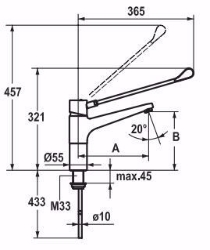 Picture of KWC GASTRO Küche Schwenka. A225, chromeline, langer Hebel,, flex-PEX 3/8", Art.Nr. : 24.501.103.000LLFL