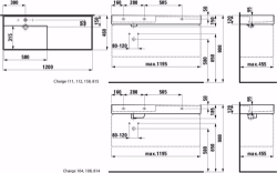 Picture of Laufen KARTELL BY LAUFEN - Waschtisch, Ablage rechts, mit verdecktem Ablauf, 1200 x 460 x 120 400, LCC-weiss 3 Hahnlöcher/ohne Überlauf, Art.Nr. : H8133324001581
