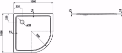 Picture of Laufen PLATINA - Viertelkreisduschwanne, Stahl emailliert (3,5 mm), Radius 550 mm, extraflach (25 mm), 000 weiss, mit Schallschutz, 1000 x 1000 x 25, Art.Nr. : H2150090000411