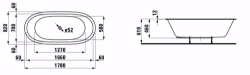 Picture of Laufen ALESSI ONE - Badewanne, aus Mineralgusswerkstoff Sentec, Einbauversion, mit Mittelablauf, mit Fussgestell, 000 weiss, mit LED Licht, 1998 x 998 x 960, Art.Nr. : H2459710006151