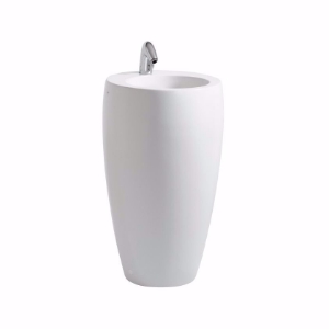 Picture of Laufen ALESSI ONE - Freistehender Waschtisch, mit verdecktem Überlauf, inkl. Keramikabdeckung für Ablaufventil, 400 LCC-weiss, ohne Hahnloch, 530 x 530 x 900, Art.Nr. : H8119724001091