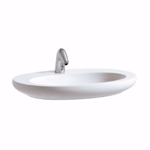 Picture of Laufen ALESSI ONE - Waschtisch-Schale mit Armaturenbank, flach, mit verdecktem Überlauf, inkl. Keramikabdeckung für Ablaufventil, 400 LCC-weiss, 1 Hahnloch, 750 x 520 x 120, Art.Nr. : H8189724001041
