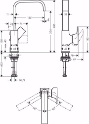 Picture of Hansgrohe Metropol Einhebel-Waschtischmischer 230 mit Hebelgriff, Schwenkauslauf und Push-Open Ablaufgarnitur, brushed black chrome , Art.Nr. : 32511340