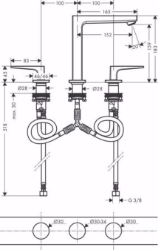 Picture of Hansgrohe Metropol 3-Loch Waschtischarmatur 160 mit Hebelgriff und Push-Open Ablaufgarnitur, brushed black chrome , Art.Nr. : 32515340