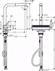Picture of Hansgrohe Aquno Select M81 Einhebel-Küchenmischer 250, Ausziehauslauf, 2jet, edelstahl finish , Art.Nr. : 73836800