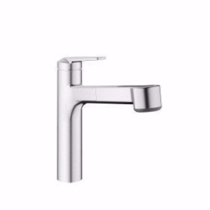 Picture of KWC DOMO E Küche edelstahl A 225 Hebelmischer Auszugbrause SprayClean - aktive Kalkbeseitigung und, rf. Stahl, flex-PEX 3/8", Art.Nr. : 10.701.033.700FL