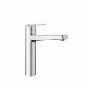 Picture of KWC DOMO E Küche edelstahl A 225 Hebelmischer Schwenkauslauf 150° Neoperl® Cascade® SLC OptimalS, rf. Stahl, flex-PEX 3/8", Art.Nr. : 10.701.023.700FL