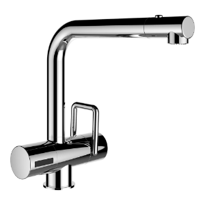 Picture of Laufen Armaturen - Elektronisch-mechanischer Spültischmischer, Ausladung 225 mm, Schwenkauslauf mit Auszugbrause, mit Netzteil , Art.Nr. : WI908634100000