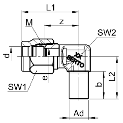 Picture of SERTO Winkelverschraubungen SERTO SO 42621 mit Einstellzapfen, M-Programm, Messing Grösse: 4 ‑ A 6, Art.Nr. :  018.2600.045