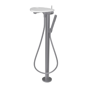 Picture of LAUFEN - ADA - Standsäulen-Bademischer, Ablage mit Loch, Ausladung 203 mm, mit Kunststoffschlauch 1250 mm, mit Handbrause TwinStick, Art.Nr. :HF506781502000