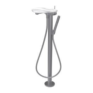 Picture of LAUFEN - ADA - Standsäulen-Bademischer, Ablage ohne Loch, Ausladung 203 mm, mit Kunststoffschlauch 1250 mm, mit Handbrause TwinStick, Art.Nr. :HF506781505060