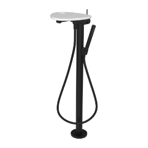 Picture of LAUFEN - ADA - Standsäulen-Bademischer, Ablage mit Loch, Ausladung 203 mm, mit Kunststoffschlauch 1250 mm, mit Handbrause TwinStick, Art.Nr. :HF506781511000