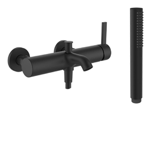 Picture of LAUFEN - KARTELL LAUFEN - Bademischer, Anschlussdistanz 153 mm, Ausladung 170 mm, mit Verschraubungen, mit Kunststoffschlauch 1800 mm, mit Handbrause TwinStick, PVD Titanschwarz matt, Art.Nr. :H3213370811421