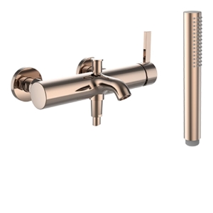 Picture of LAUFEN - KARTELL LAUFEN - Bademischer, Anschlussdistanz 153 mm, Ausladung 170 mm, mit Verschraubungen, mit Kunststoffschlauch 1800 mm, mit Handbrause TwinStick, PVD Rosegold, Art.Nr. :H3213370821421